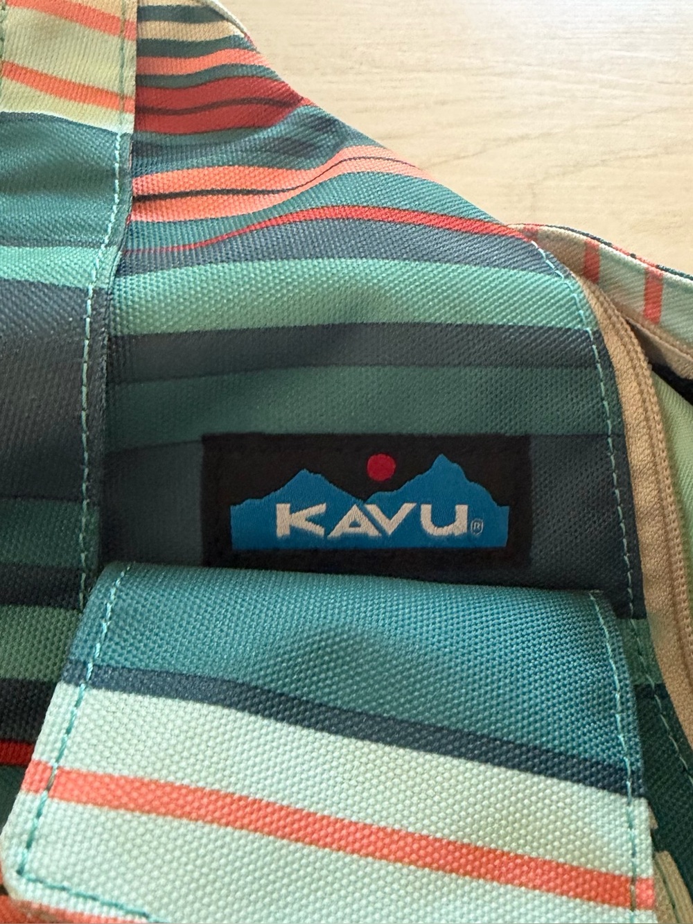 Kavu Teal and Coral Striped Sling Bag - Picture 2 of 5